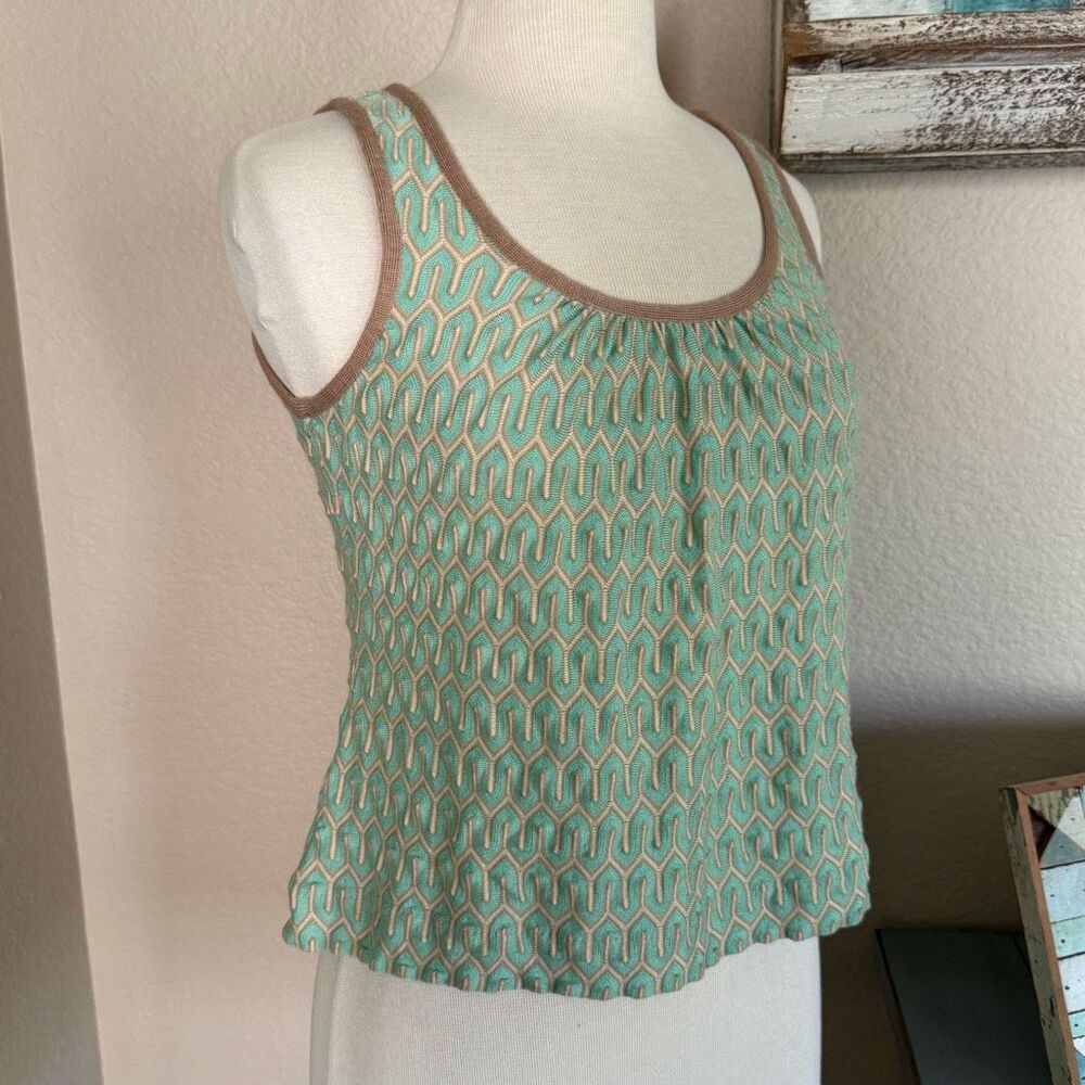 Vintage Missoni Womens Geometric Knit Wool Blend Sleeveless Tank Top Green Tan